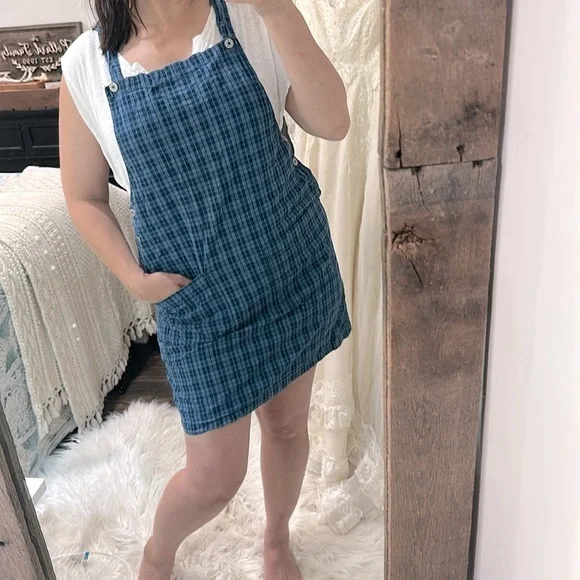 Crossroads Blue Plaid vintage overalls Dress size medium - Picture 3 of 6